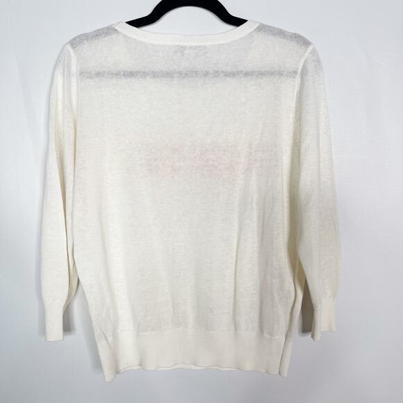 New LOFT Small S Cream Sunset Linen Sweater 3/4 Sleeve Crew Neck Lightweight - Picture 2 of 11